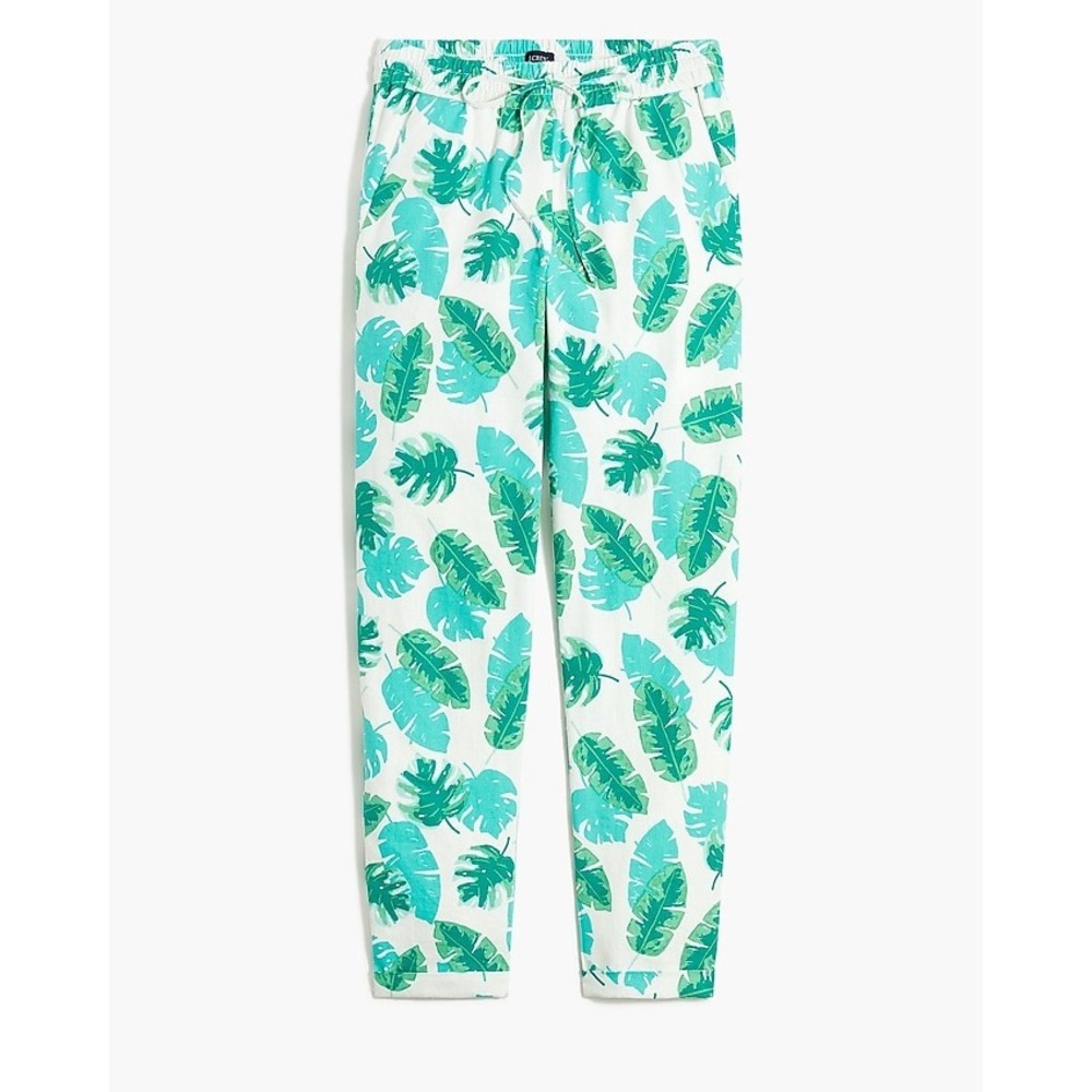 J.Crew Womens Pull On Pants Size 8 Green Blue Tropical Leaf Print Casual